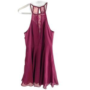 Lulus Lace Halter Top Sleeveless Skater Dress Purple Size M